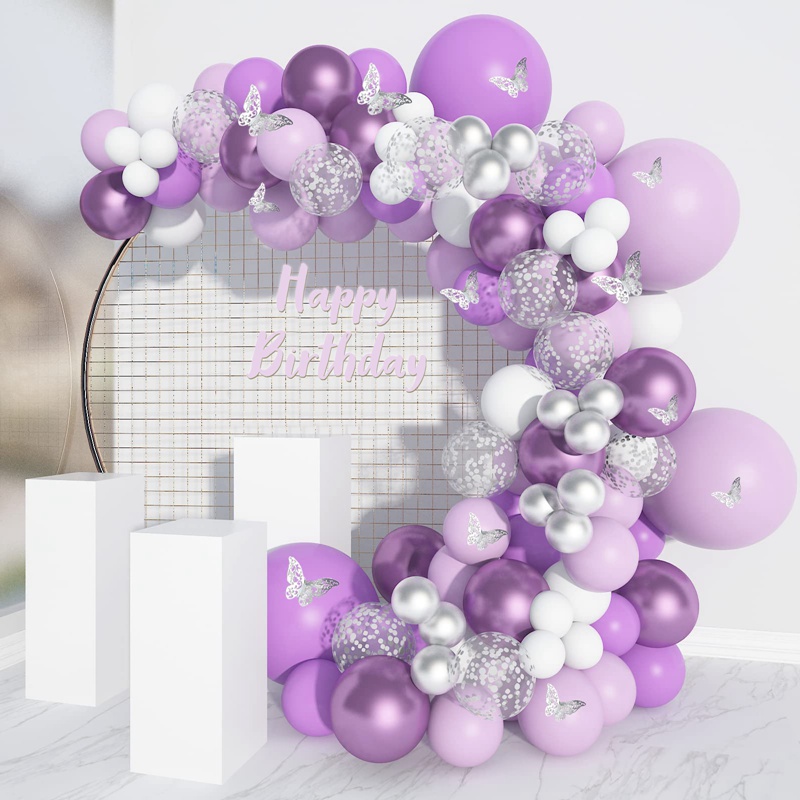 Bộ Phụ Kiện Bong Bóng Màu Tím Trang Trí Tiệc Sinh Nhật/Tiệc Cưới