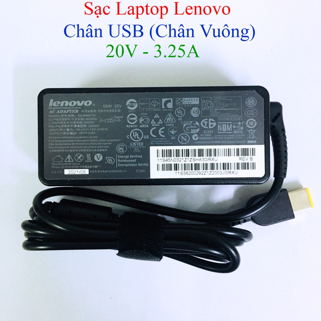 Sạc Laptop Lenovo Zin chân vuông chính hãng 20V – 3.25A , adapter Lenovo chân vuông USB