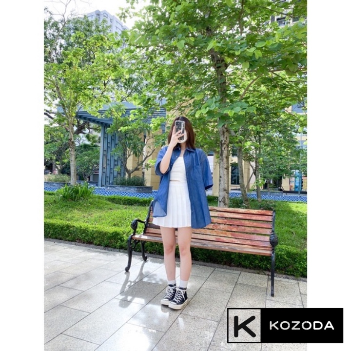 Áo Sơ Mi Nữ form rộng denim  Kiểu Màu xanh nhạt đậm đẹp ngắn tay ulzzang vintage hàn quốc cao cấp trơn kozoda SM45 | BigBuy360 - bigbuy360.vn