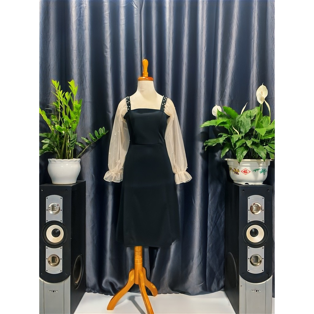 Váy suông đầm nữ dự tiệc freesize chất umi phối lưới tay dài đính ngọc kimhoa77 | BigBuy360 - bigbuy360.vn