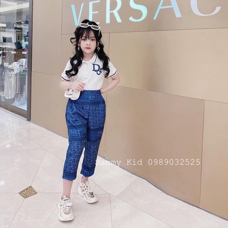 Set áo Polo quần baggy cho bé gái 16-41kg cá tính thời trang