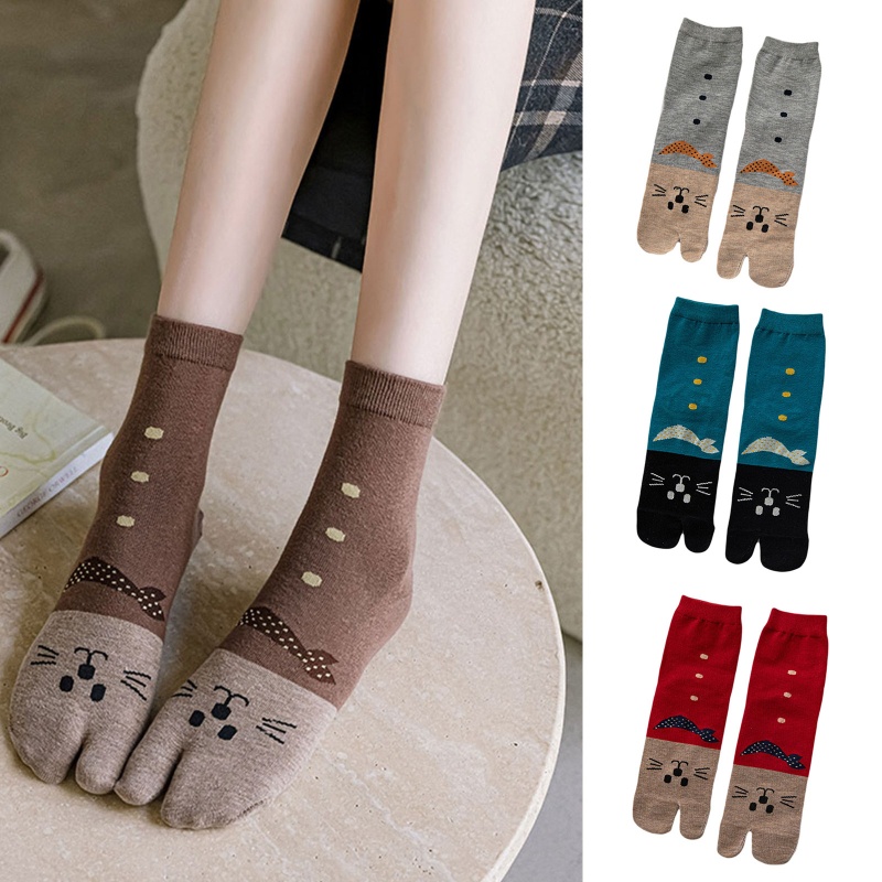 Xiangbao Vớ Xỏ Ngón 2 Ngón Bằng Cotton In Hình Mèo Dễ Thương Cho Nữ