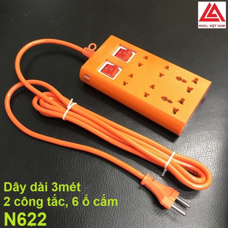 Ổ cắm điện có dây Nival lõi sứ 2500w 2công tắc