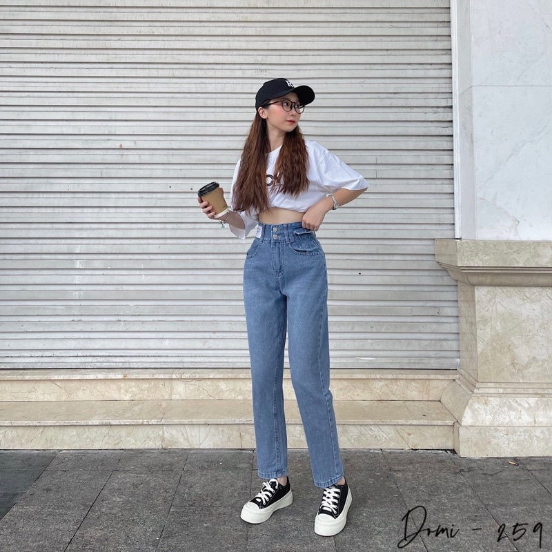 Quần bò baggy màu xanh túi nắp có tag trắng siêu cưng  Lê Huy fashion Ms 259