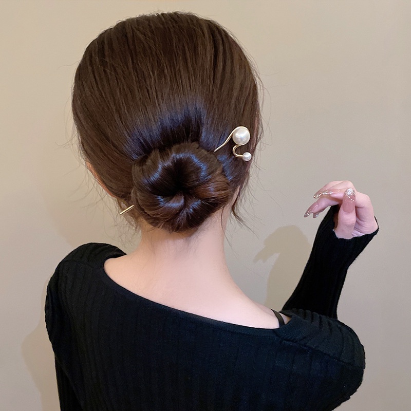 Trâm cài tóc nữ cá tính đính hạt trai ABS dùng búi tóc hằng ngày phong cách công sở vintage