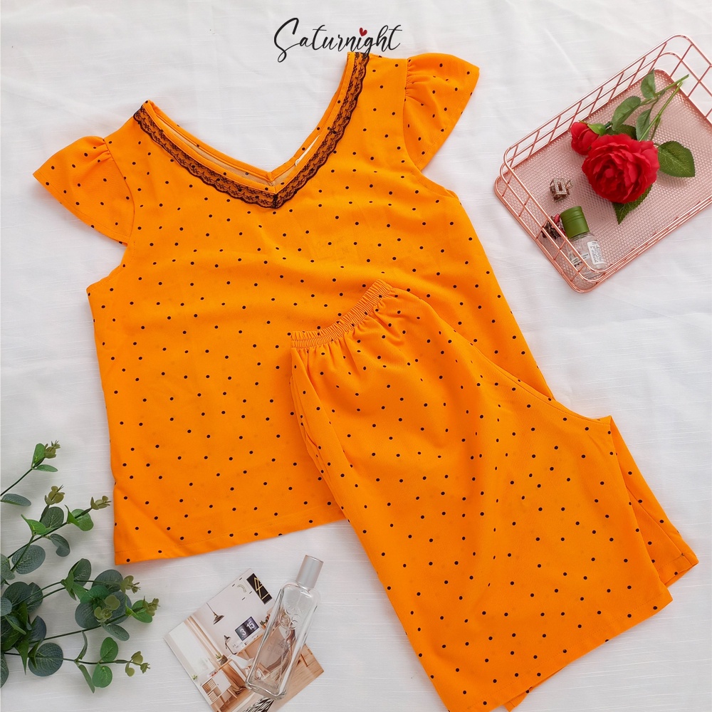 Đồ bộ nữ mặc nhà, set bộ ngắn tay dành cho nữ SATURNIGHT H00919.3 sọc trơn màu Be