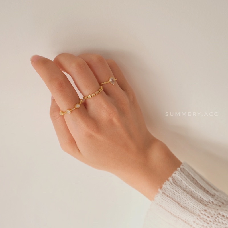 Nhẫn bạc 925 SUMMERY đá mắt mèo nhân tạo kiểu hở điều chỉnh theo size tay S925 mạ vàng
