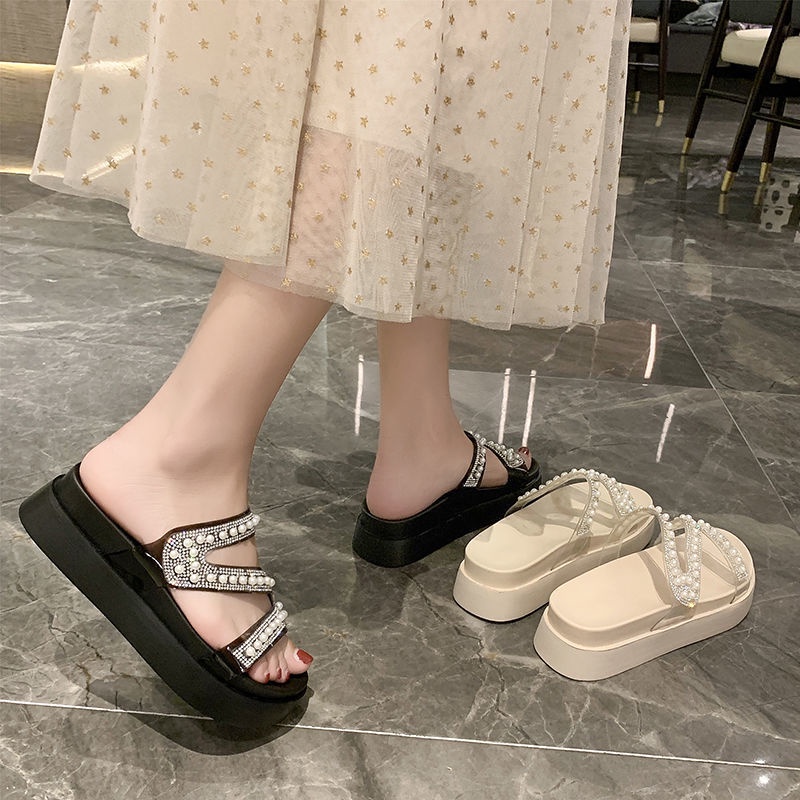 Dép Sandal Đế Dày Quai Trong Suốt Đính Đá Thời Trang 2022 Cho Nữ