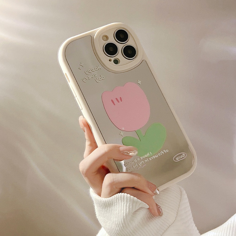 Ốp Điện Thoại Mềm Họa Tiết Hoa Phối Gương Sang Trọng Cho iPhone 11 12 13 Pro max mini XS max xr 7 8 se2020 plus