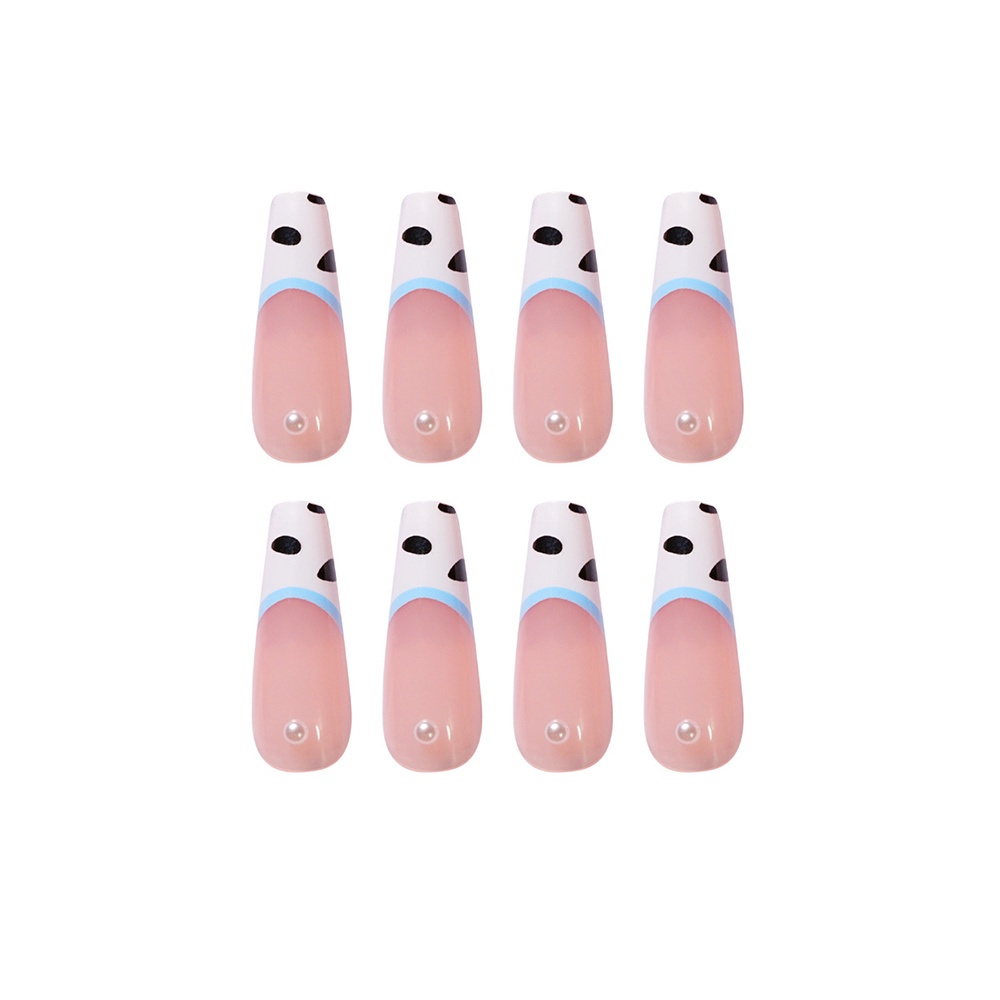 [Hàng mới về] Set 24 Móng Tay Giả Dài Họa Tiết Bò Sữa Có Thể Tháo Rời Thời Trang Cho Nữ