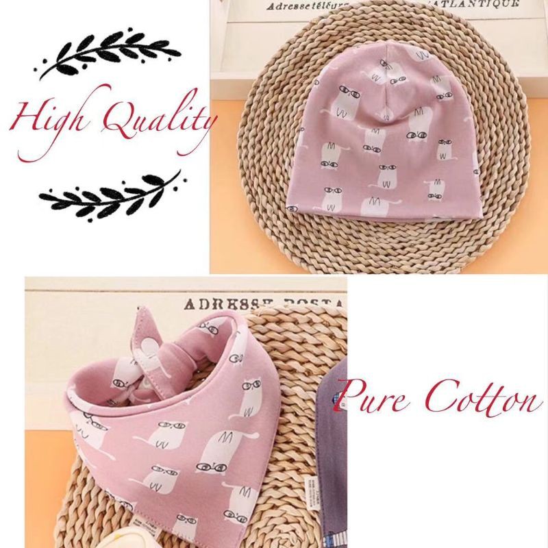 Nini_kids: Bộ mũ + khăn ống cotton co giãn CAO CẤP cho bé, mũ, khăn mùa đông, mũ mềm