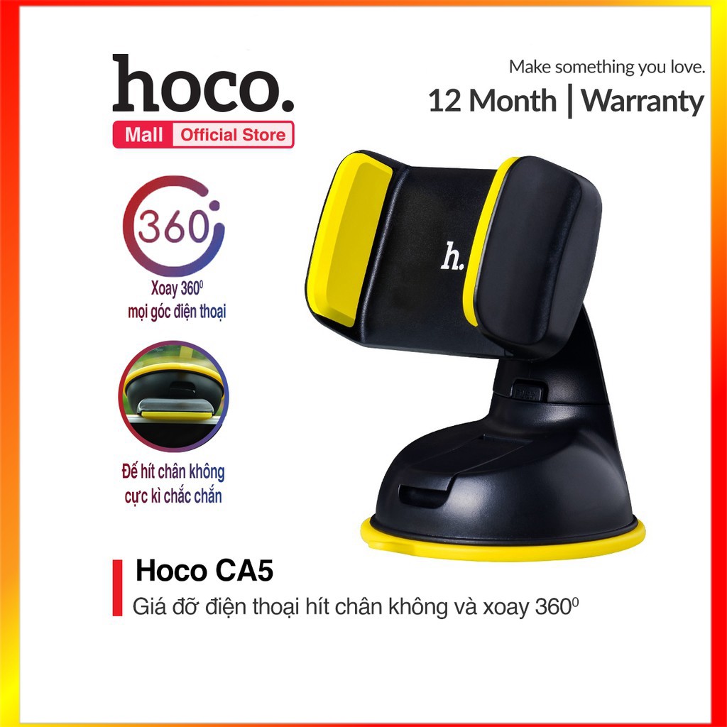 Giá đỡ Hoco CA5 kẹp điện thoại di động trên xe hơi xoay 360 độ đế hít chân không cực kì chắc chắn - MrPhukien