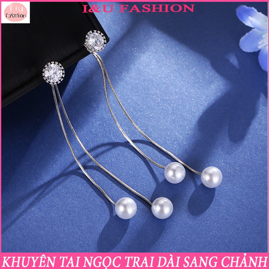 Khuyên tai dài , bông tai dài sợi mảnh hạt ngọc có đính đá sang chảnh , phong cách cá tính ấn tượng và hiện đại KT-74