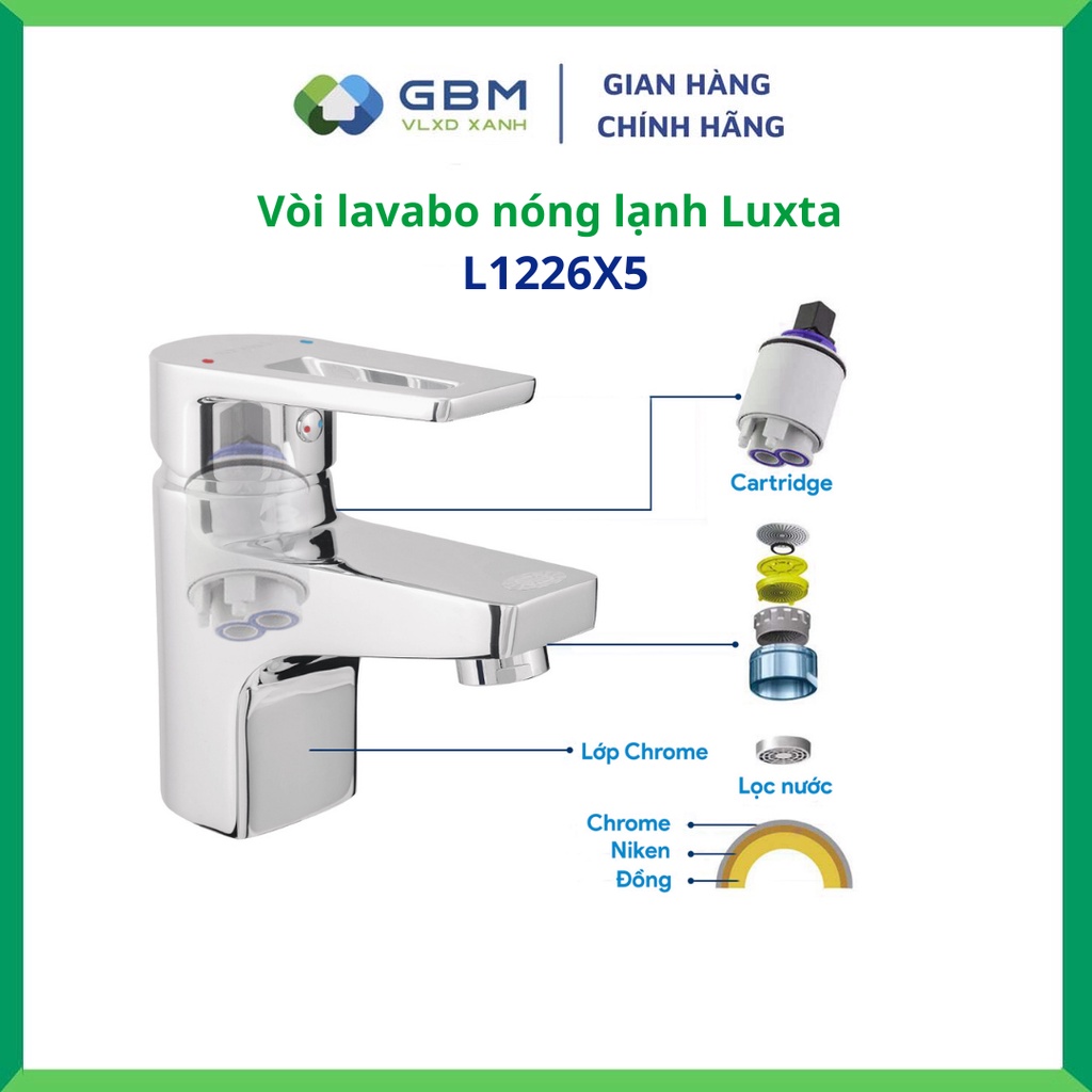 [Mã BMBAU300 giảm 10% đơn 499K] Vòi Lavabo Nóng Lạnh Luxta L1226X5-VLXD XANH