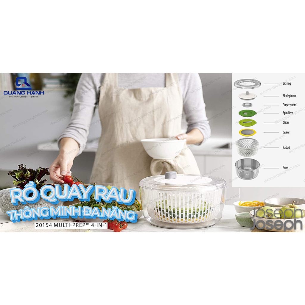 Rổ quay rau Joseph Joseph 20154 Multi-Prep™ 4 in 1, đa năng, quay salad, cắt xoắn ốc, bào và cắt lát