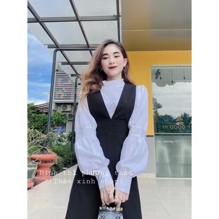 SÉT VÁY TIỂU THƯ YẾM CHẤT U MI ÁO SƠ MI THÔ LỤA , HÀNG CAO CẤP size M ,L 40-60kg