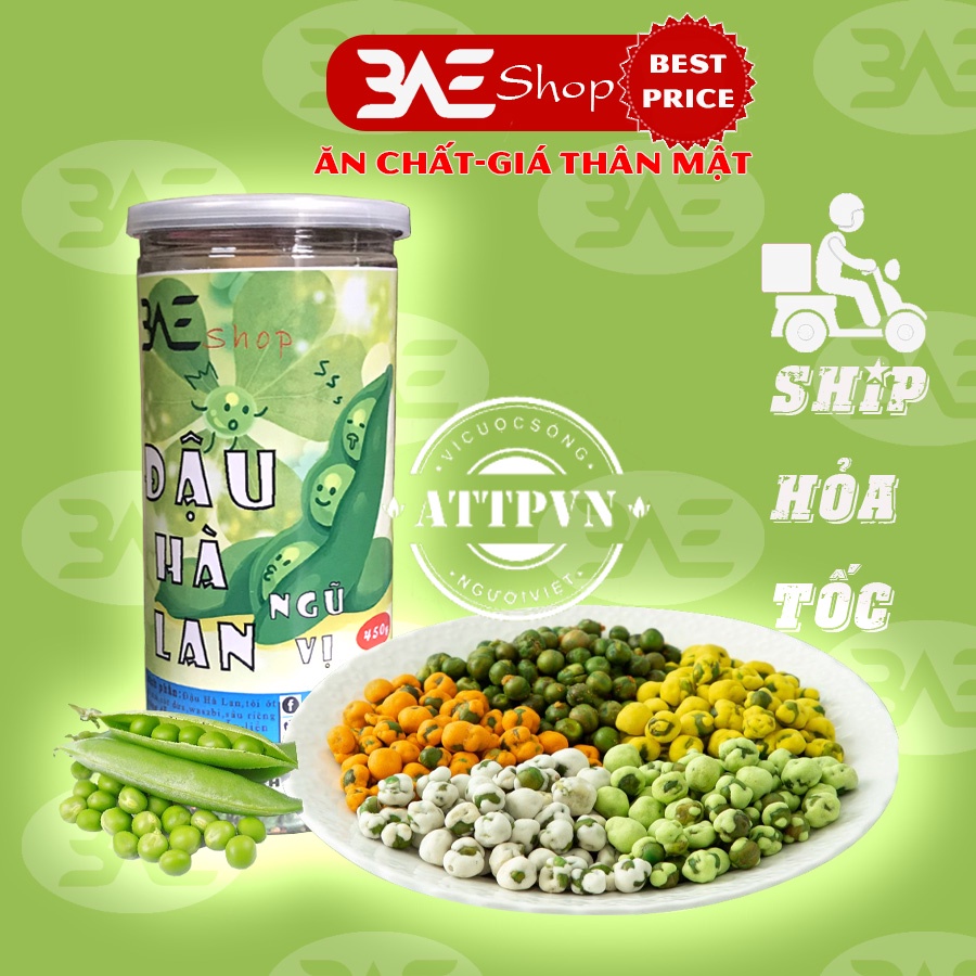 Đậu Hà Lan ngũ vị Wasabi phô mai tỏi ớt sữa rau củ loại 450g shop 3ae đồ ăn vặt ngon Hà Nội