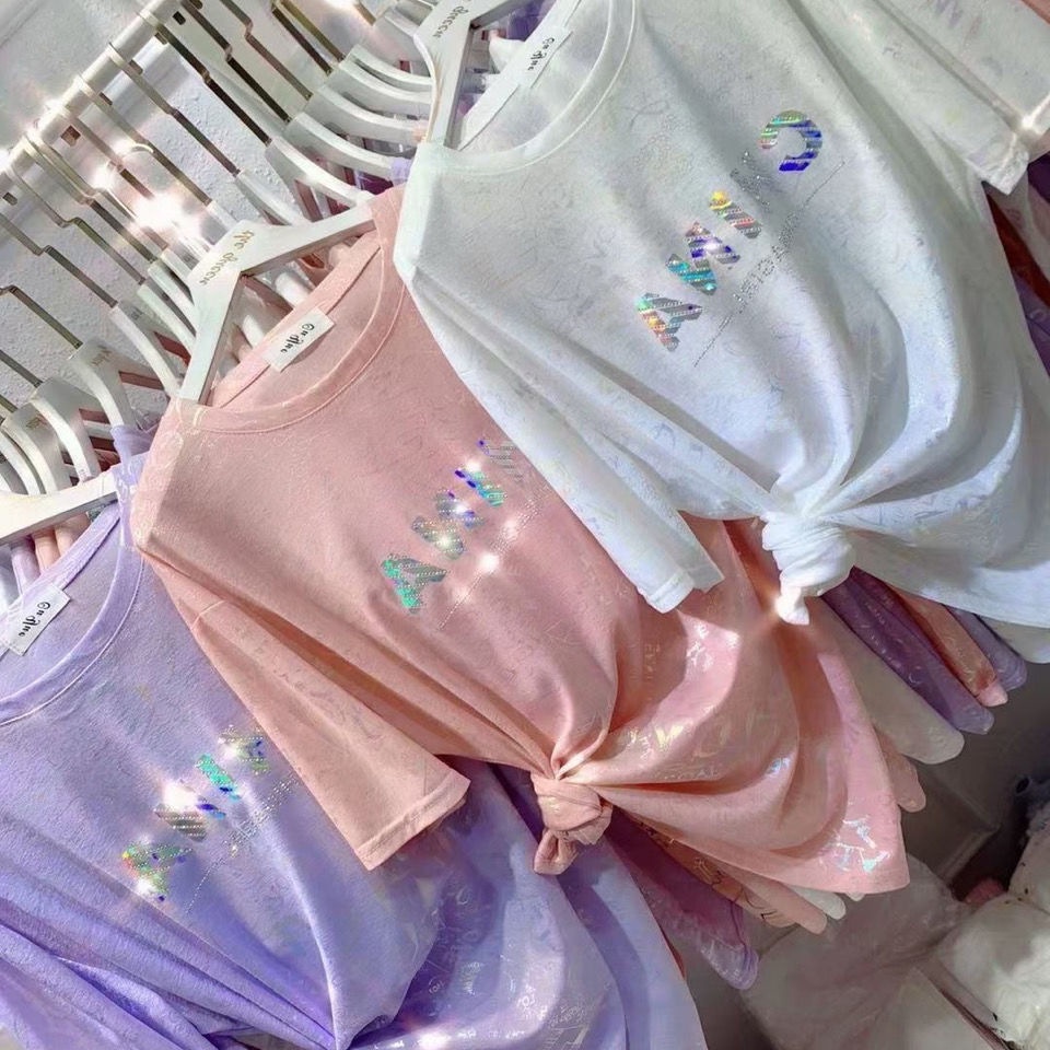 ZHELIHANGFEI Áo thun tay ngắn cổ tròn in chữ T - áo sơ mi kim cương nóng