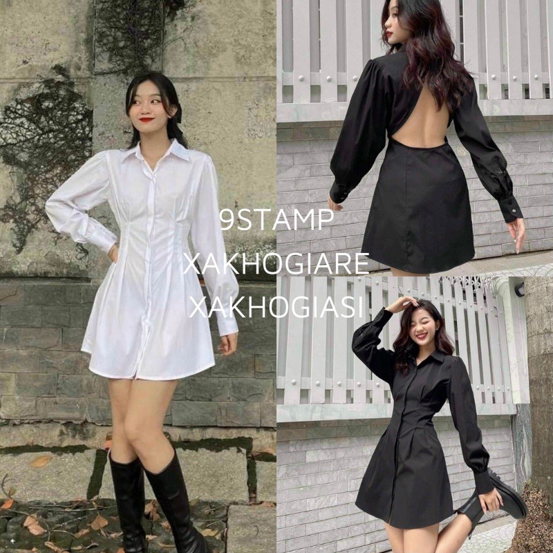 (CLIP THẬT) Đầm sơ mi hở lưng Cactus