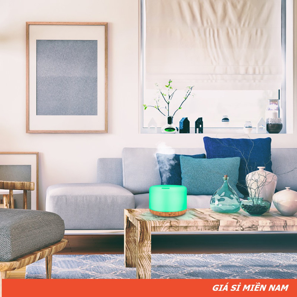 (Tặng Điều Khiển) Máy Khuếch Tán Tinh Dầu Siêu Âm CHÍNH HÃNG SAMA Máy Phun Sương Trụ Tròn Đổi Màu Vân Gỗ 500ml