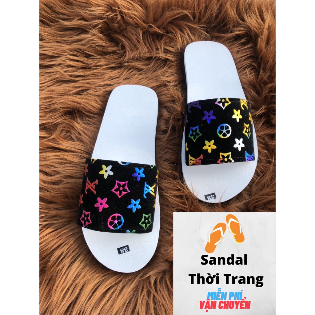 Dép quai ngang nữ nam, SANDALTHOITRANG Sandal quai ngang Trắng/Đen sandal đồng nai full size 30-44