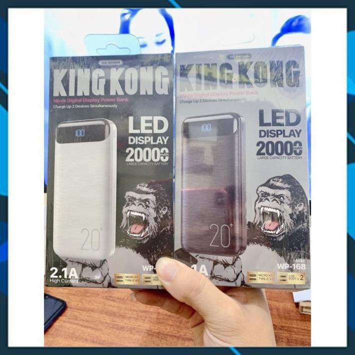 [SẠC KINH KONG CHNH HÃNG] Sạc dự phòng 20000mah chính hãng KingKong - WP168 có 2 cổng USB, 1 cổng micro, 1 cổng typec