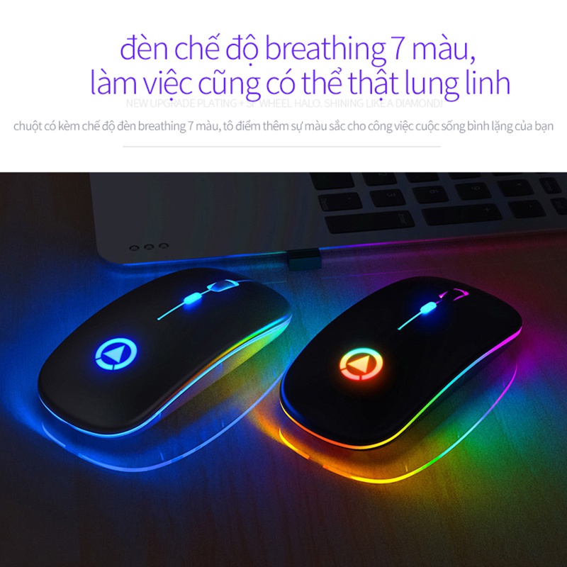 Chuột không dây  2.4G có thể sạc lại  RGB hoạt động im lặng có đèn LED sạc lại USB máy tính xách tay PC