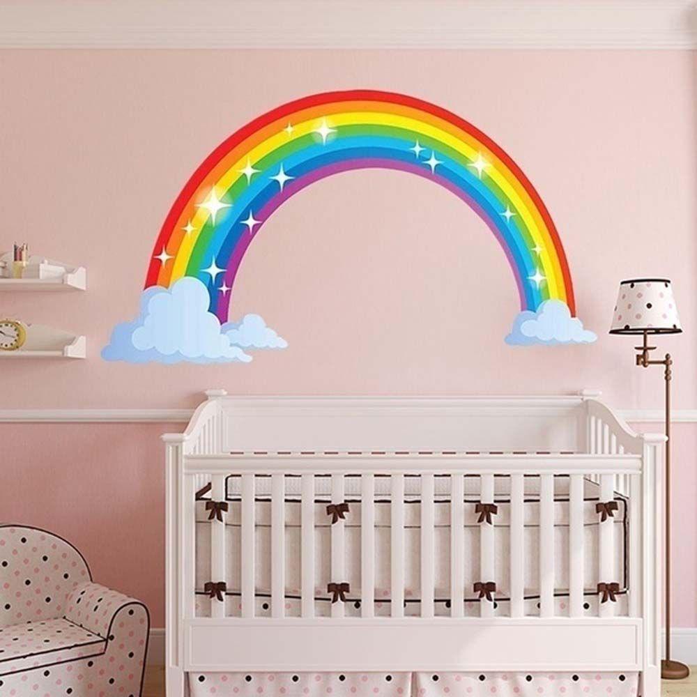 Sticker Dán Tường Họa Tiết Cầu Vồng Dễ Thương Bắt Mắt