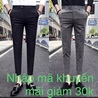 Quần tây sọc caro nam _ quần tây âu nam ống côn dáng body