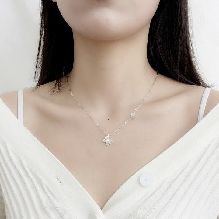 Vòng cổ dây chuyền bạc lưỡng điệp phong cách Hàn Quốc xinh xắn dễ thương