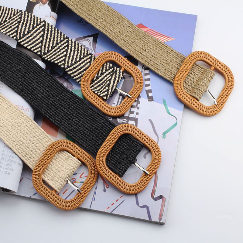 [Baywellfashion]Women Girls Fashion Casual All-match Cotton And Linen Weaving Square Buckle Dress Decorative Belt | BigBuy360 - bigbuy360.vn
