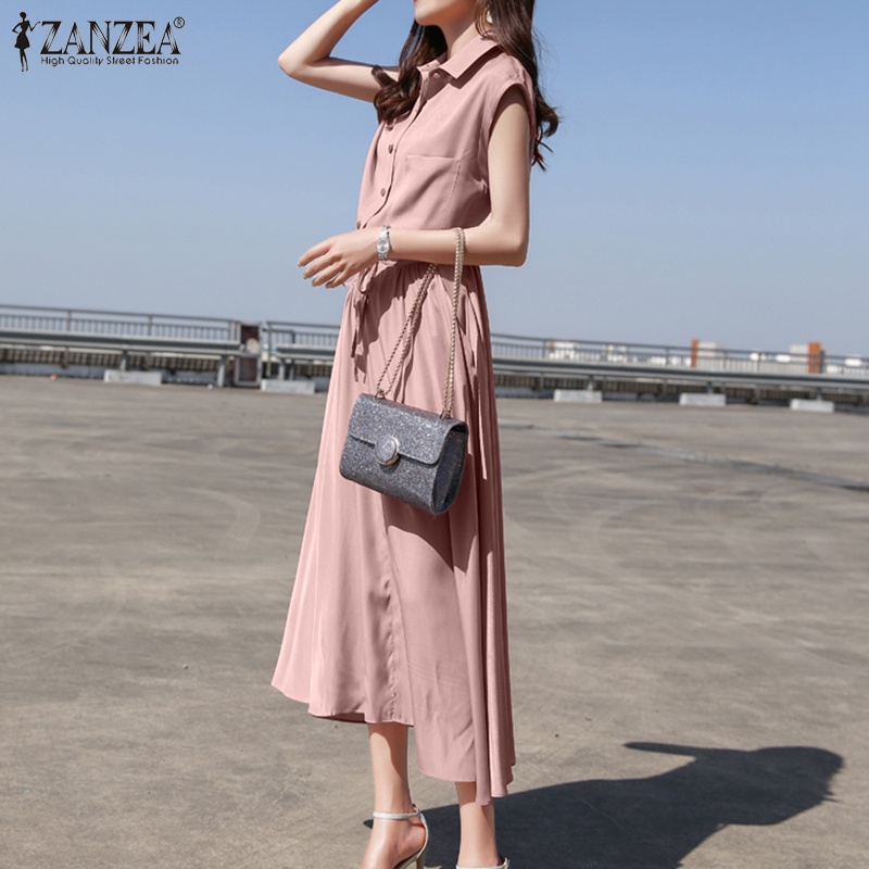 Đầm dài không tay màu trơn ZANZEA thời trang cho nữ
