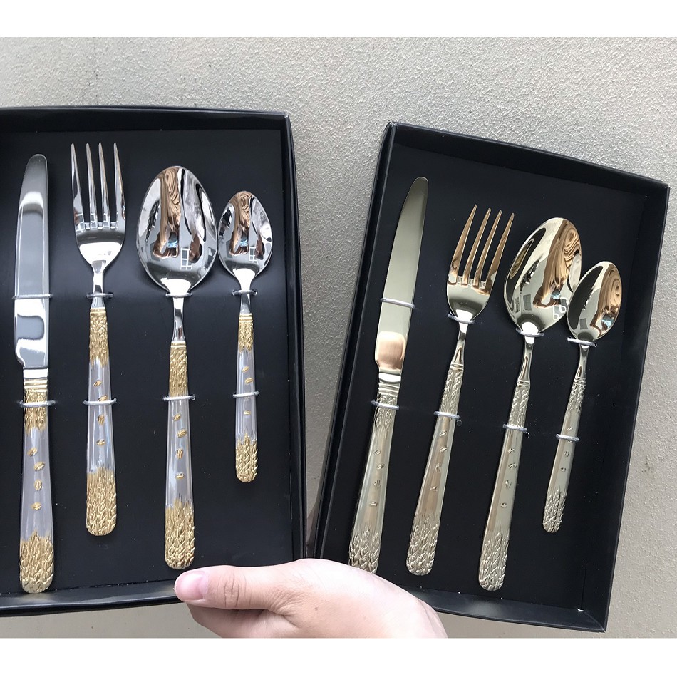 Bộ 4 set Dao Dĩa Thìa ăn bít tết inox Cutlery Set
