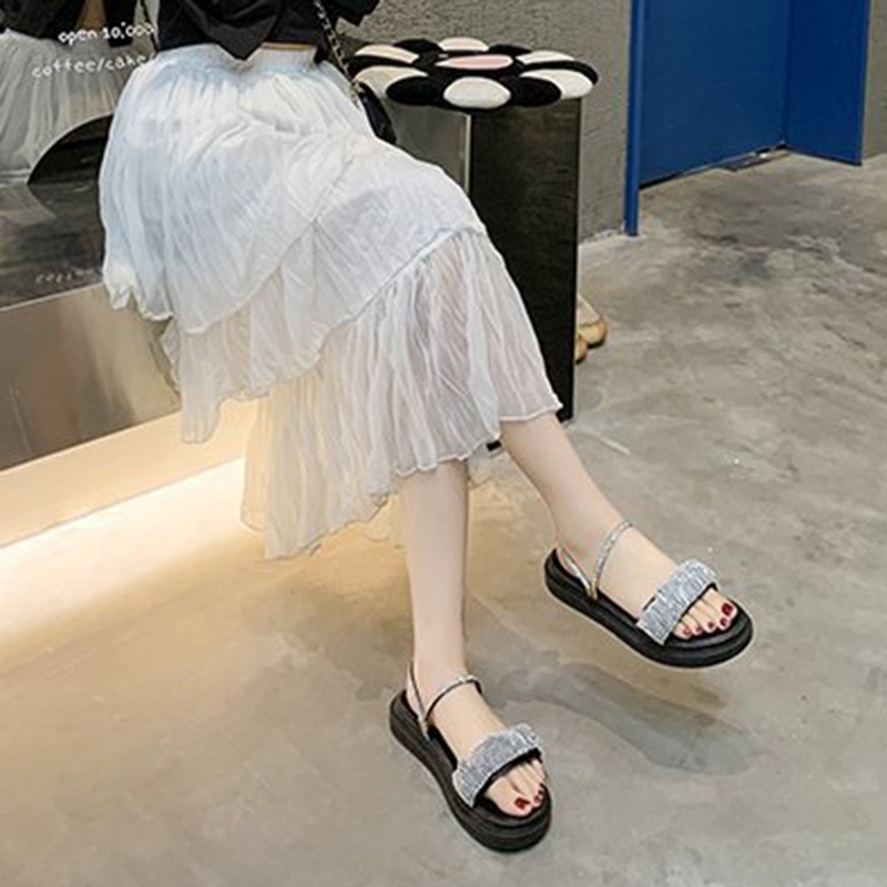 IELGY Sandal Đế Dày Hai Cách Mang Đính Đá Thời Trang Nữ