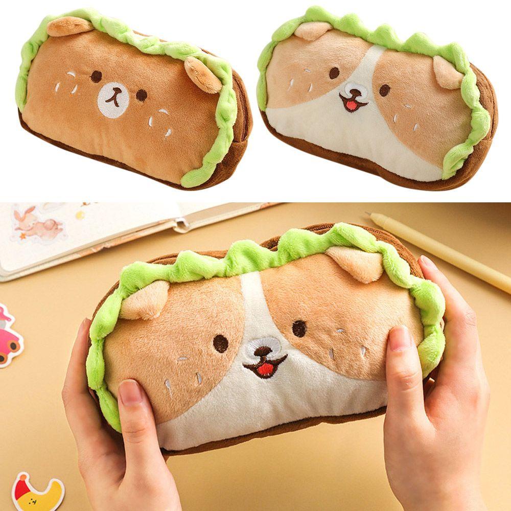 Túi Đựng Bút Hình Hamburger Bằng Lông Nhung Kích Thước Lớn Dễ Thương Xinh Xắn