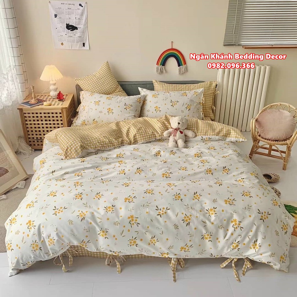 [FREESHIP] Bộ chăn ga gối ga giường cotton living Hàn Quốc có nơ (nhiều mẫu) - Ngân Khánh Bedding drap giường