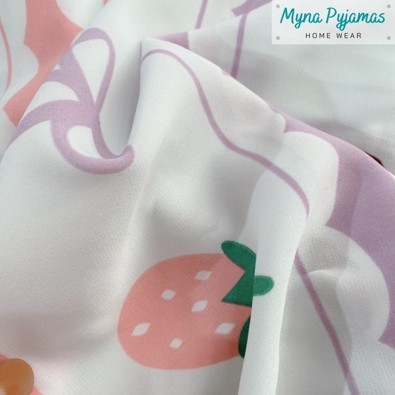 Bộ bizama mặc nhà cổ phối ren tay ngắn quần dài - MYNA PYJAMAS