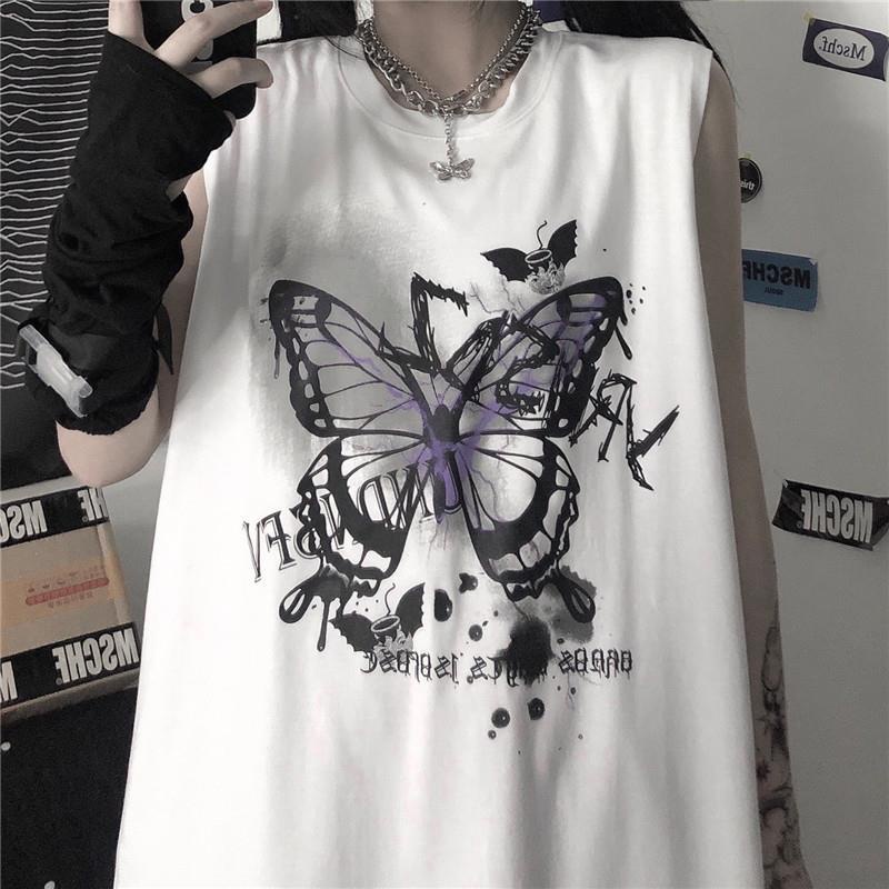 Jiashucheng Áo Thun Sát Nách Dáng Rộng In Hình Bướm Thời Trang Mùa Hè Cho Nữ