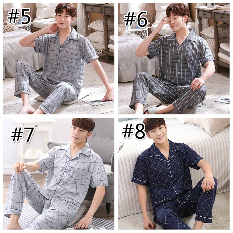 Đồ ngủ nam gồm áo tay ngắn + quần dài thời trang hè | BigBuy360 - bigbuy360.vn