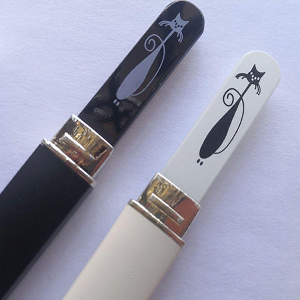 Dụng Cụ Dũa Móng Tay Thủy Tinh Họa Tiết Mèo Trắng Đen Kèm Hộp Đựng