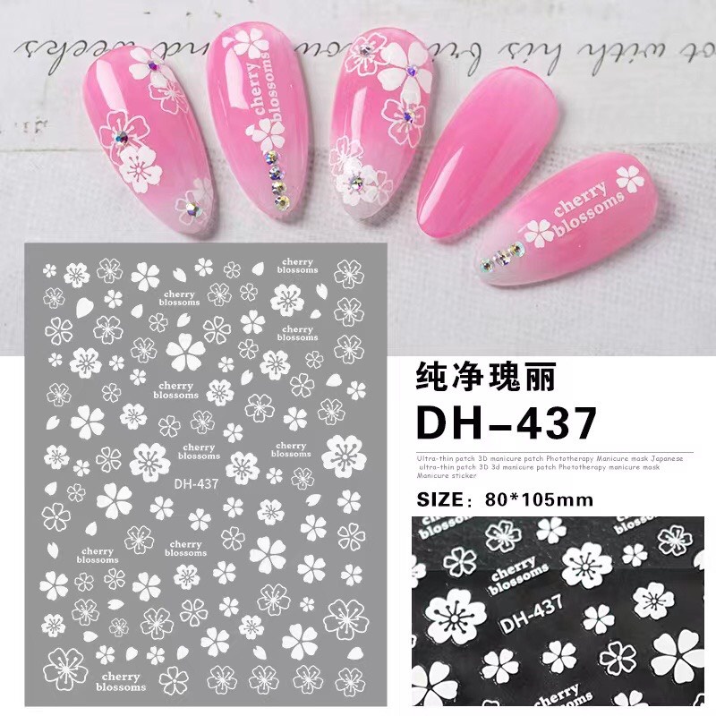 STICKER TRANG TRÍ NAIL CÁC MÃ HOA TRẮNG