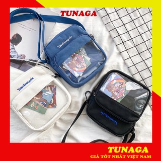 [BÁN SỈ] Túi Đeo Chéo/ Đeo vai nữ Vải canvas Trong Suốt phối túi phía trước CÁ Tính_Năng động