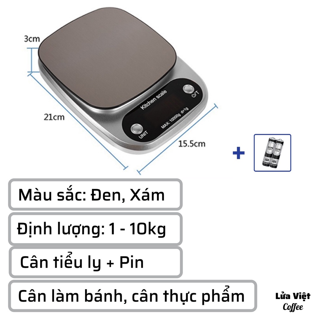 Cân làm bánh mini điện tử nhà bếp định lượng 1-5kg độ chính xác cao làm bánh cao cấp 3kg cân kèm 2 viên pin AA