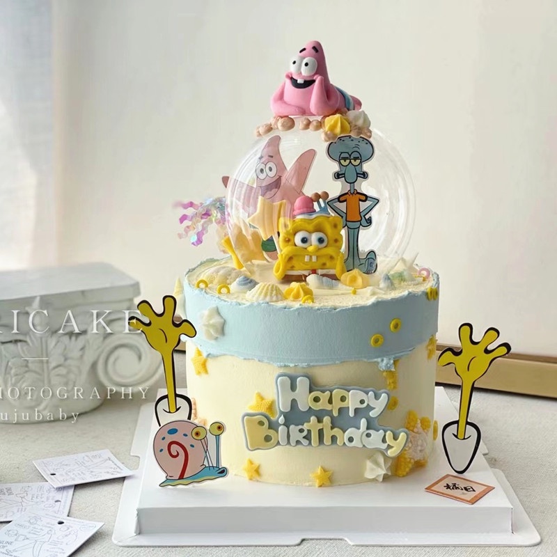 Thẻ Trang Trí Bánh Kem Hình Bọt Biển Dễ Thương Cho Tiệc Sinh Nhật Của Trẻ Em