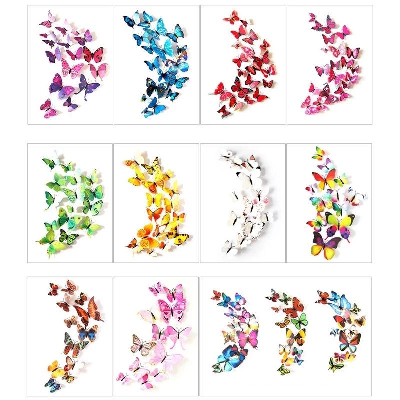 12 Sticker Dán Tường Họa Tiết 3D Hình Con Bướm Dùng Trang Trí Nhà
