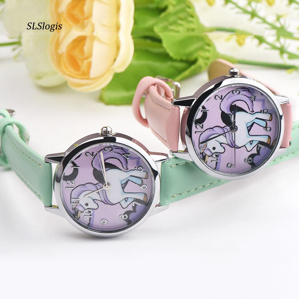 Đồng hồ nữ thiết kế dây giả da mặt hình kỳ lân 1 sừng đáng yêu | BigBuy360 - bigbuy360.vn