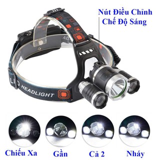 Đèn pin đội đầu 3 bóng siêu sáng có 4 chế độ siêu sáng