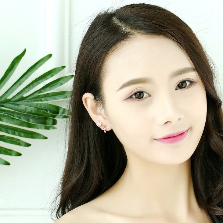 Khuyên tai bạc 925 trăng và sao đính đá nhỏ nhắn dễ thường trẻ trung đáng yêu K5568-2