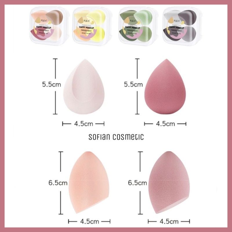 (CHÍNH HÃNG) MARCEL - Hộp 4 bông mút tán kem nền nội địa Trung Marcel Beauty Egg Puff hình giọt nước, hình oval, có vát