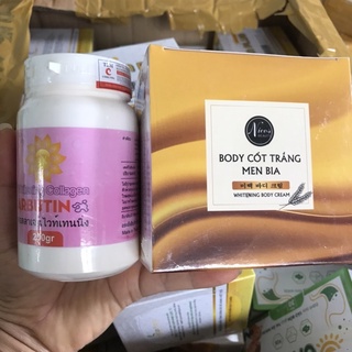 Combo Kem body cốt trắng men bia Nicos và Kích trắng Abutine 3C3 màu hồng 250g